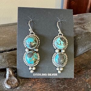 Sterling Silver Blue Moon Turquoise Earrings by Travis J